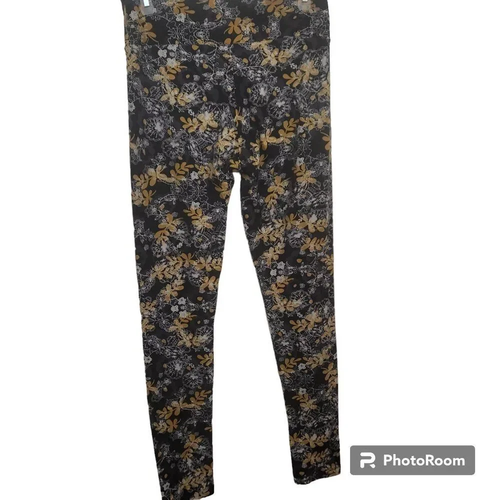 LuLaRoe Black and Gold Floral Leggings